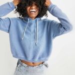 Aerie New Love Corded Cropped Hoodie Sweatshirt Size Small Blue ribbed Oversized Photo 0