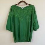 Chico's NWT  Vibrant Green Embroidered Dolman Pullover Sweater Top Size 1/M Photo 2