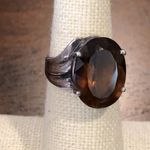 Sterling Silver Vintage Smokey Quartz Oval Faceted Cocktail Ring Size 6 Photo 5