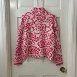 THML Sz M Pink White Floral Funnel Neck Sweater Cozy Colorful Feminine Photo 2
