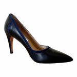 Diane Von Furstenberg  Pumps Black Leather Blue Suede Trim Stiletto Heels 7 DVF Photo 1