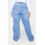 Pretty Little Thing Plus Open Knee Long Leg Straight Leg Jean Light Blue Wash 14 Photo 1