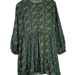 ZARA  Long Sleeve Paisley Print Babydoll Puff Sleeve Mini Dress Lined XS Green Photo 0