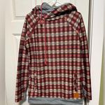 Double hooded plaid hoodie with thumb holes XL Red Photo 0