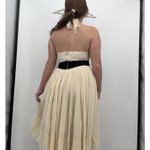 BCBG MaxAzria Cream & Black Silk Halter Formal Midi Dress Y2k Size 6 Photo 1