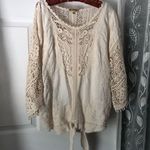 Democracy  Crochet Lace embroidery Boho Blouse top front tie sz L oversized Photo 0
