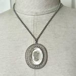 Whiting & Davis Vintage reversible carved clear glass cameo pendant necklace Photo 2