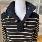 Ralph Lauren Lauren Black Gold Striped Mockneck Cotton Sweater Metallic Medium Photo 4