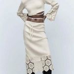 ZARA  Women's Cream Ecru Crochet Knit Boho Long Sleeve Cut Out Crop Top Size S Photo 9