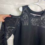 DKNY EUC women’s black silver marble cold shoulder thick crewneck shirt top L Photo 1