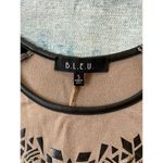 B.L.E.U. Tan Black Studded Long Tank Top w Faux Leather Shoulders Small Photo 2