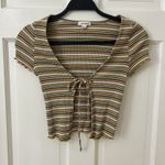 Eyeshadow Y2K Striped Ribbed Open Tie Top Curly Hem Crop Cotton Blend Sz S‎ Photo 0