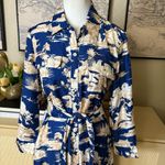 J MCLAUGHLIN Kahlo Silk Blend Belted Shirt Midi Dress Blue Imperial Toile Small Photo 3