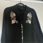 Boston Proper  Black Cardigan Sweater Size Large Embellished Pearl Beaded Floral Photo 3