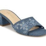 Nine West Denim Blue Lidey Eyelet Slide Block Heel Sandals Women's Size 11 Photo 0
