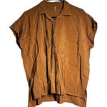 YFB Oversized Shirt Copper Bronze Color Block Collar Button Down Top XS Brown Photo 0