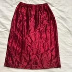 Vintage Burgundy red midi slip skirt with floral shimmer print and elastic waist Size L Photo 3