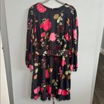 Eshakti Black Floral Long Sleeve Belted Dress Photo 1