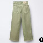 ZARA NWT Wide Leg High Rise Button Fly Sage Green Jeans Size 30 Photo 2