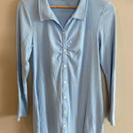 American Eagle Ribbed Knit Long Sleeve Midi Button Up Dress Baby Blue XL Photo 0