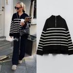 ZARA NWT  Black Striped Sweater Quarter Zip Blogger Favorite Small Photo 1