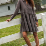 Natural Life  Sylvan Sweatshirt Dress Charcoal Tiered Button Down Long Sleeve L Photo 0