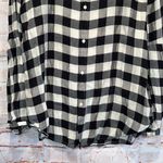 Loft Gingham back buttoned blouse lantern sleeves M black white check pullover Photo 7