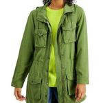 Style & Co Womens Field Parka Jacket Green Lyocell Chambray Hooded Pockets XL Photo 0