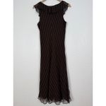 Ralph Lauren Lauren Vintage Y2K Silk Brown Pinstripe Ruffle Midi Dress Size 16 Photo 2