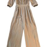 Monteau Los Angeles Wide Leg Jumpsuit V Neck 3/4 Sleeve Casual Modern NWT Tan Photo 0