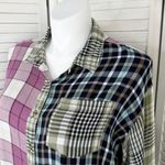 Cato  Patchwork Multi Plaid Button Up Shirt XL Rayon Long Sleeve Photo 4