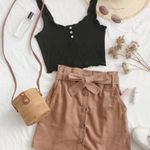 Corduroy Belted Paper bag Skirt Tan Photo 0