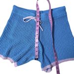 ZARA  Women's Small Knit Lounge Set Blue Pink Trim Short Sleeve Button Top Shorts Photo 6