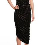 Gibson Latimer NWT Black Velvet Silver One Shoulder Asymmetric Ruched Midi Dress Photo 0