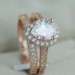 Gorgeous Rose Golden 2 Piece Teardrop Shape Cocktail Ring and Band Set Size 7 Gold Photo 2