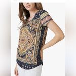 Lucky Brand blouse Persian art pop over crewneck lightweight navy Large Photo 7