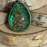 Handmade Green Glitter & Real Snakeskin Accent Tear Shaped Necklace on a 20” chain Photo 4