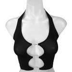 Anwnd Black Halter Sleeveless Cutout Keyhole Chain Open Back Crop Top Size S/M Photo 0