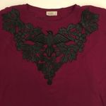 Mercedes & Adrienne VTG Wine/Black Leather Appliqué Top Blouse Sz M Purple Size M Photo 1