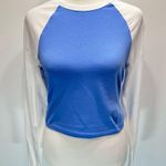 PINK - Victoria's Secret PINK by Victoria’s Secret Light Blue White Raglan Long Sleeves Cropped Top Small Photo 2
