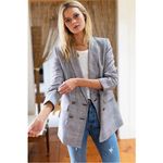 Emerson Fry Lee Blazer Jacket Houndstooth Plaid Linen Size 14 Black White Photo 6