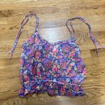 Topshop  Floral Print Tie‎ Strap Cami Top Ruffle Trim Blue Pink Purple Photo 0