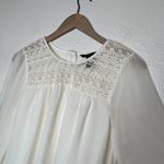 H&M Women's Lace & Chiffon Coquette Blouse Long Sleeve Size 4 Cream White Photo 4