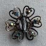 Vintage Virgin Mary Brooch Silver Tone Pin Blue Rhinestones Catholic Religious Photo 7