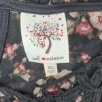Self Esteem  Black Floral Print Sheer Long Sleeve Crochet Lace Blouse Top XL Photo 2