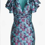 One33 Social Teal 8 The Tiffany Jacquard Cocktail Mini Dress $395 Flare Sleeve Blue Photo 7