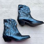 Free People  Way Out West Metallic Blue Western Ankle Boots Photo 3