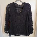 Alice + Olivia Top Size Extra Small Carroll 3/4 Sleeve Eyelet Tunic Black Photo 2