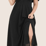 Bloomchic Solid Pocket Contrast Lace Split Maxi Dress Photo 0
