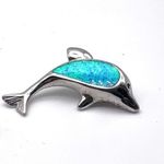 Women's Dolphin 3D Blue‎ Opal Sterling Silver Bracelet Charm Necklace Pendant Blue Photo 2
